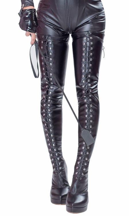 Leather Lace-up Pussy Crotch Boots