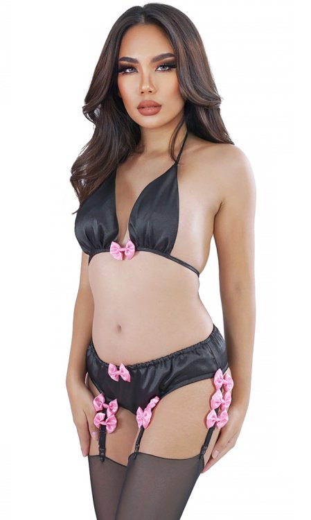Fancie Satin Panties with Bows and Straps