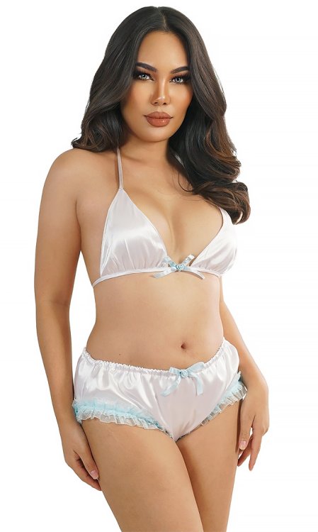 Fawn Satin Panties with Blue Lace