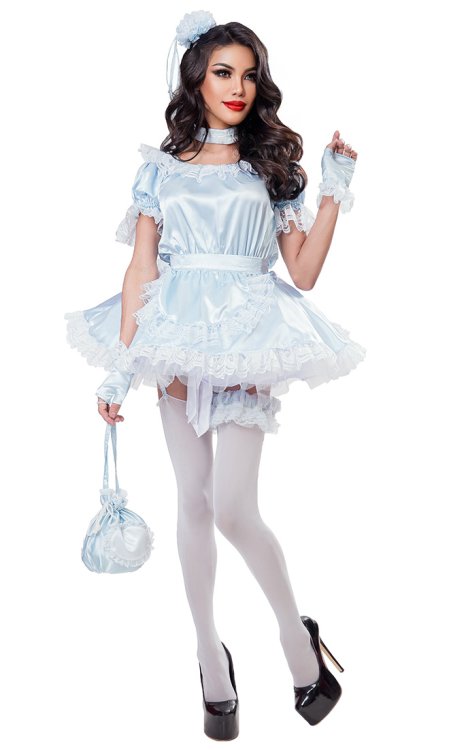 Baby Blue Satin French Maid
