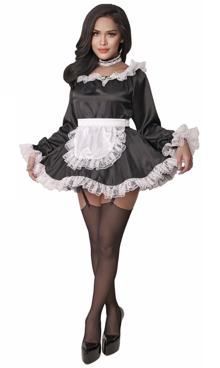 Satin French Maid with long sleeves [sat888] - $88.55 : BirchPlaceShop ...
