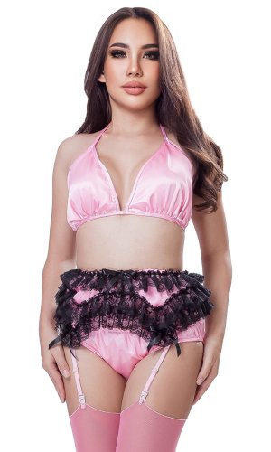 Candy Satin and Lace Suspender Belt