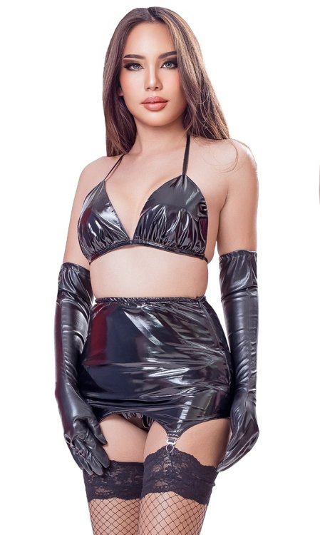 Miki High-waist PVC Suspender Belt