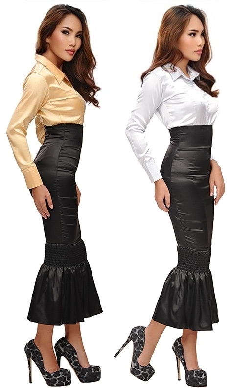 Long Satin Fishtail Skirt