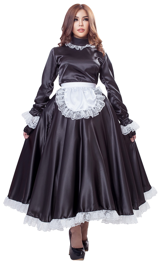 sat258 Gaia Long Satin French Maid Uniform 002