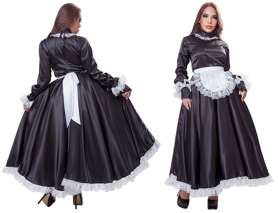 sat258 Gaia Long Satin French Maid Uniform 005