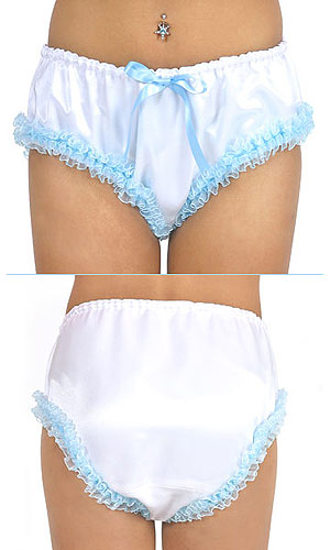 Fawn Satin Panties with Blue Lace
