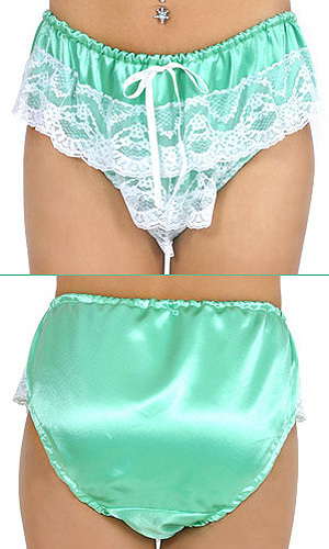 Jazelle Green Satin Panties with Lace