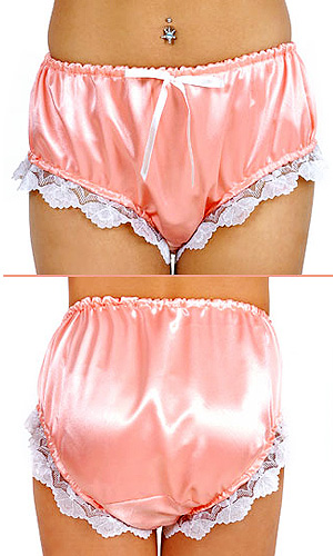 Peach Satin Panties with White Lace
